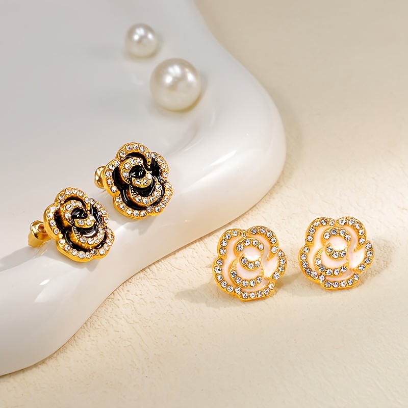 Camellia Stud Earrings for Women — Elegant Rose Petal Design